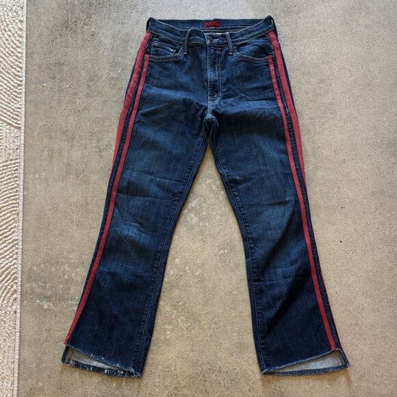 MOTHER Dark Blue Flare Jeans with Red Accents - Picture 1 of 13